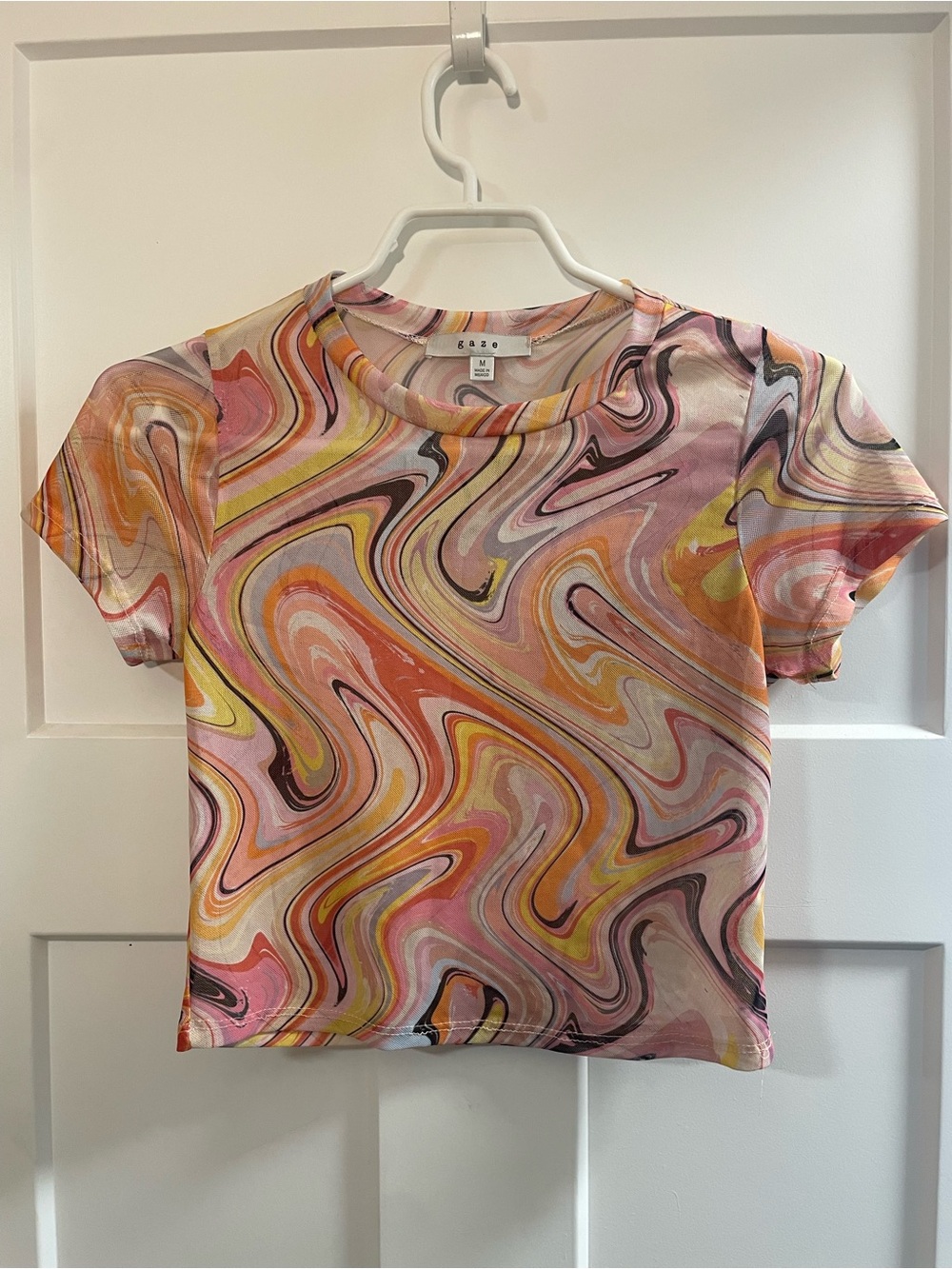 Gaze Mesh Marbled Swirl Crop Top